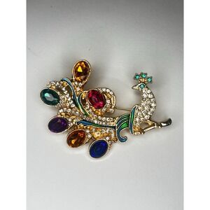 Peacock Rhinestone Brooch Gold Tone Enamel Multicolor Crystal Bird Pin